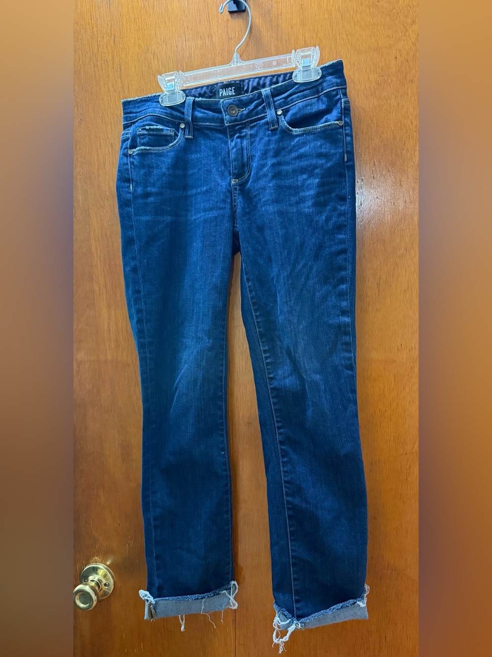 PAIGE Landyn Crop Fray Hem Jeans - Medium Dark Wash 26